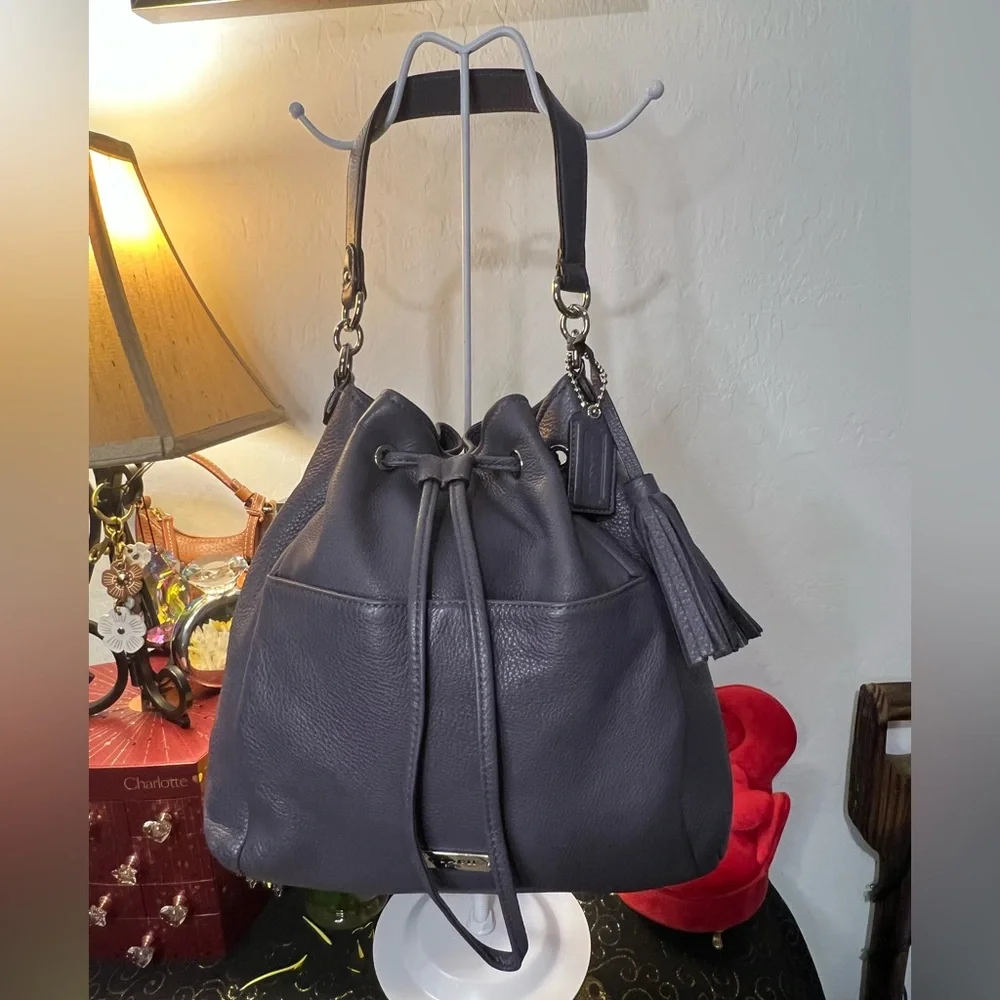 Coach 2013 Avery Purple Gray Leather Bucket Crossbody Bag